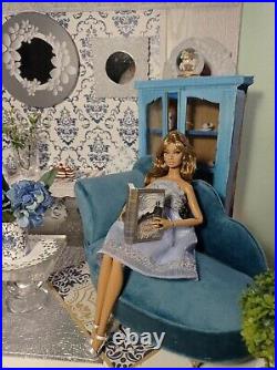 Fashion Royalty, Poppy Parker, Barbie 12 Doll Room Blue Dinning room diorama