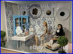 Fashion Royalty, Poppy Parker, Barbie 12 Doll Room Blue Dinning room diorama